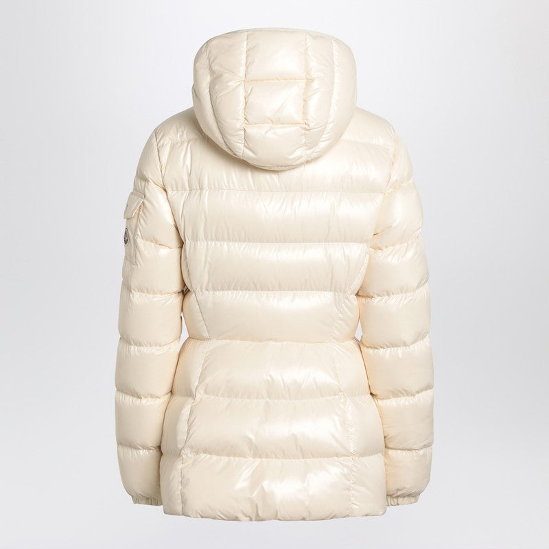Moncler White Lacquered Quilted Down Jacket with Hood White