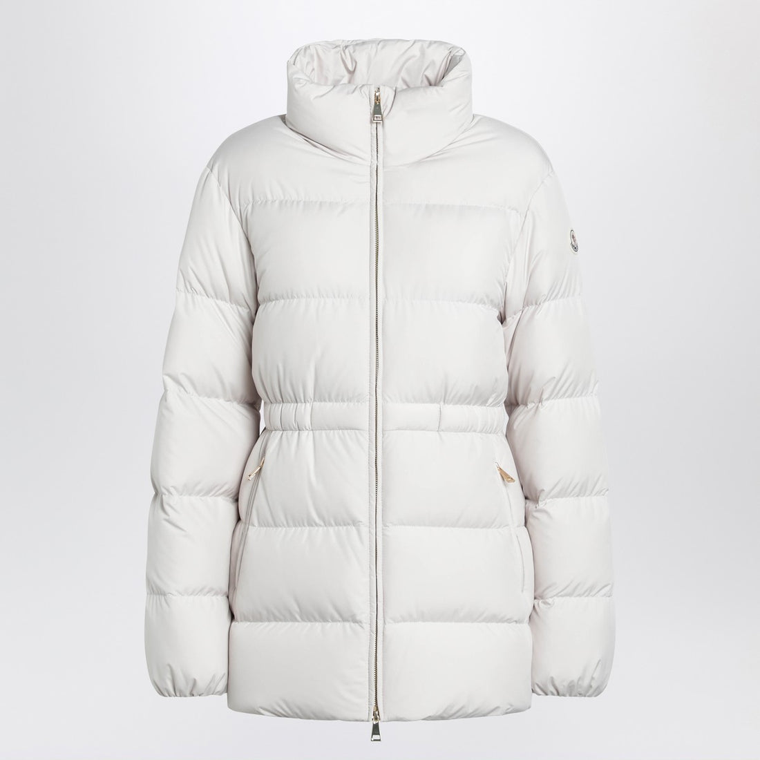 Moncler White High-Collar Down Jacket with Logo Patch White