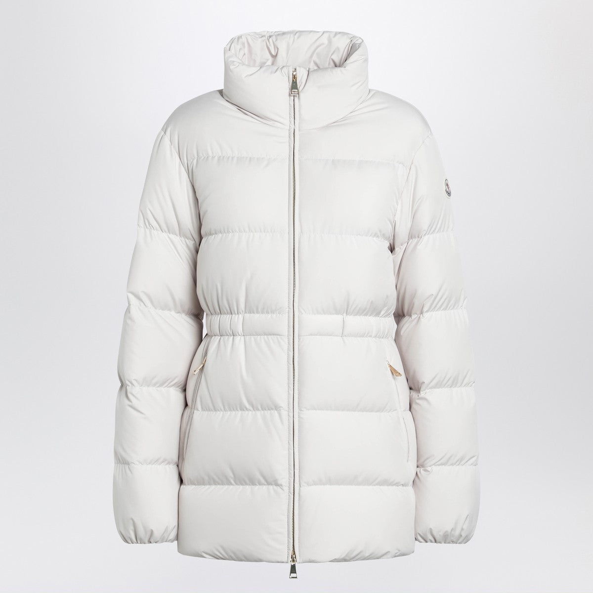 Moncler White High-Collar Down Jacket with Logo Patch White