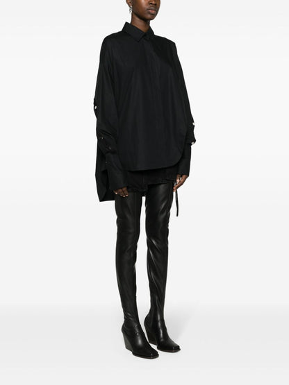 The Attico Oversized Studded Cotton Shirt with Embroidered Logo Black Black