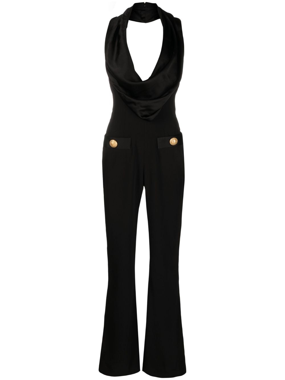 COWL NECK CREPE FLARE JUMPSUIT