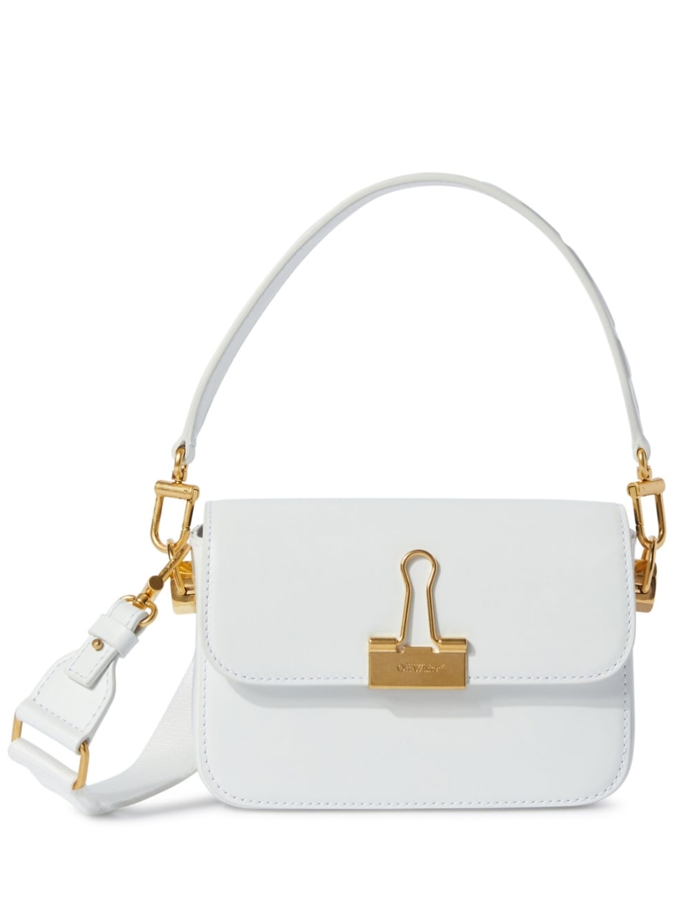 Off White Small Binder Leather Shoulder Bag White
