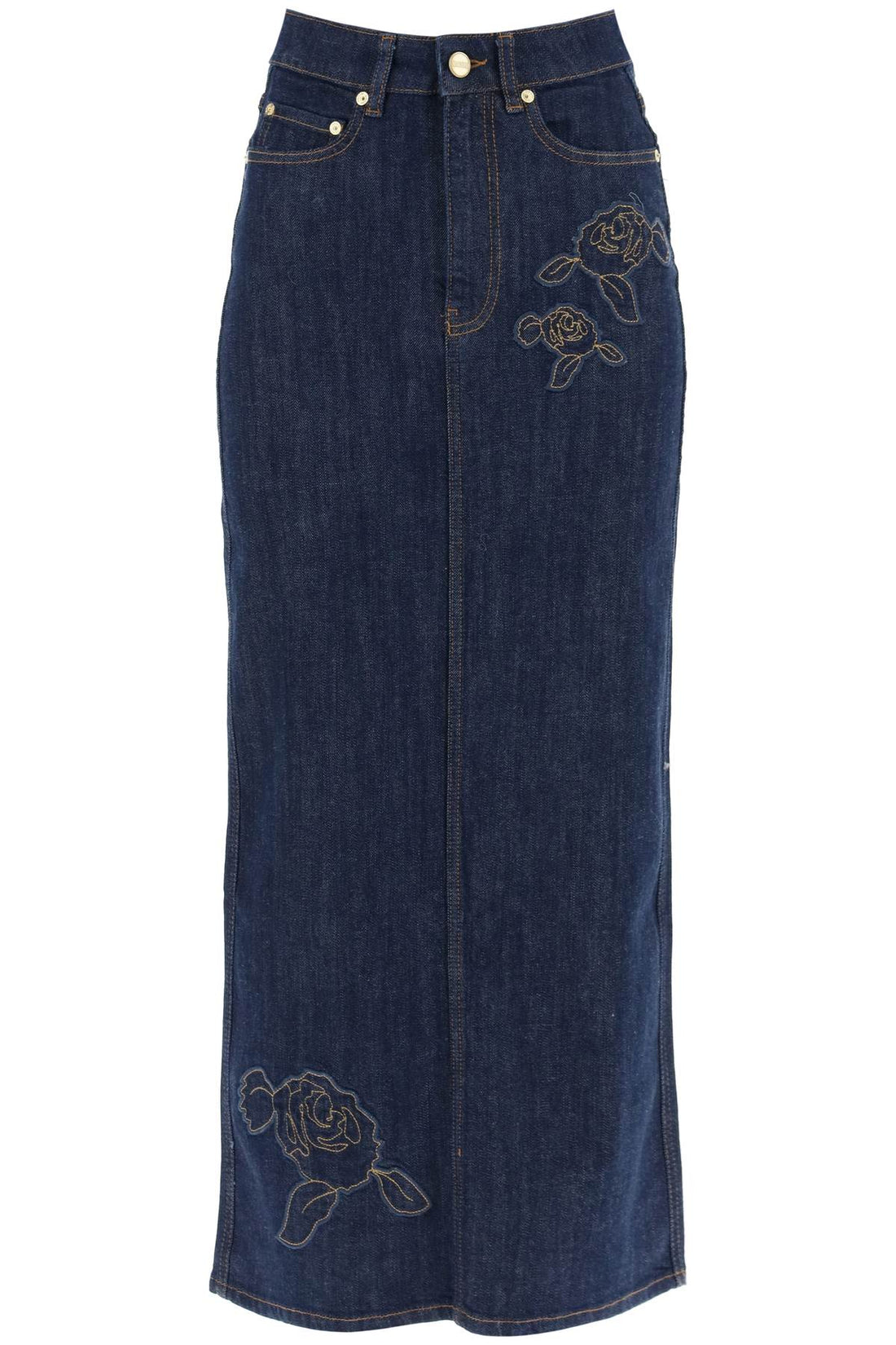 Maxi Denim Skirt with pink embroidery