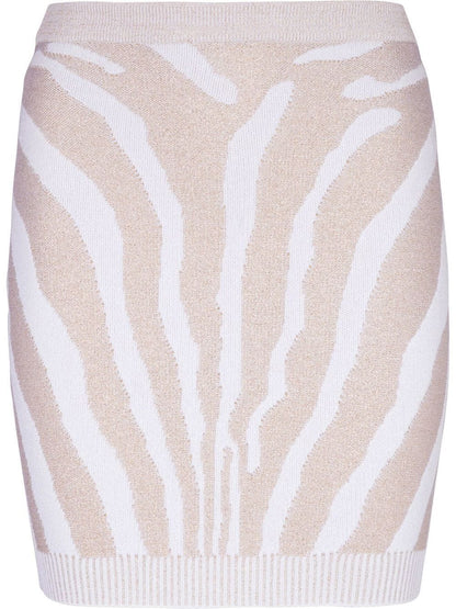 Balmain Zebra-Print Knitted Mini Skirt White White