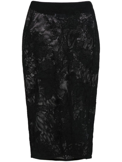 Blumarine Embroidered Pencil Midi Skirt Black 