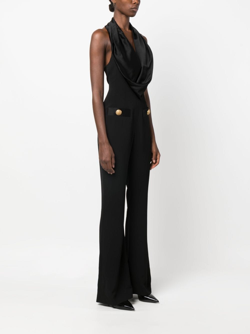 COWL NECK CREPE FLARE JUMPSUIT