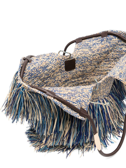Zimmermann Woven Fringe Tote NAVY