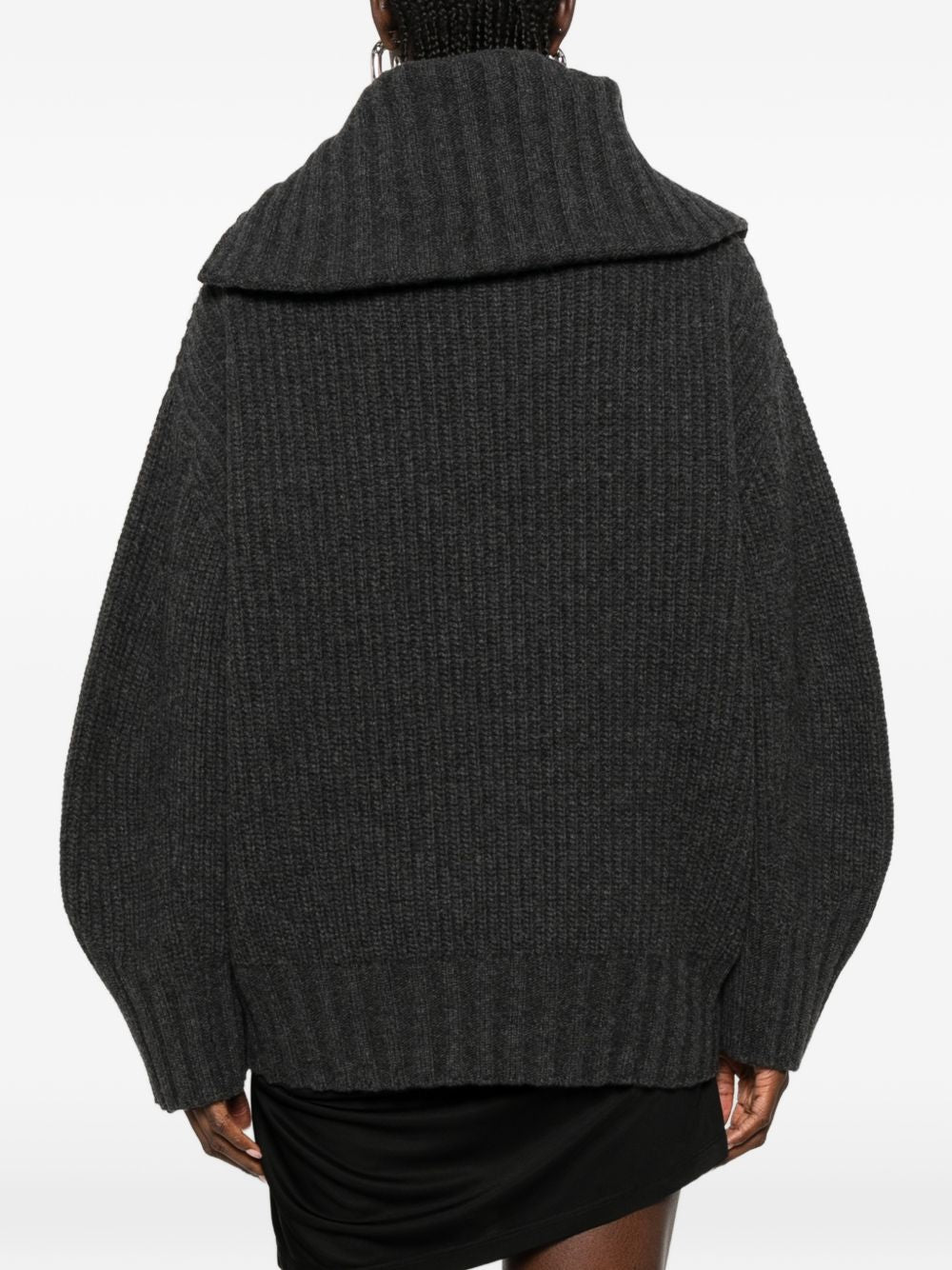 The Attico Asymmetric Zip Ribbed Sweater DARK GREY