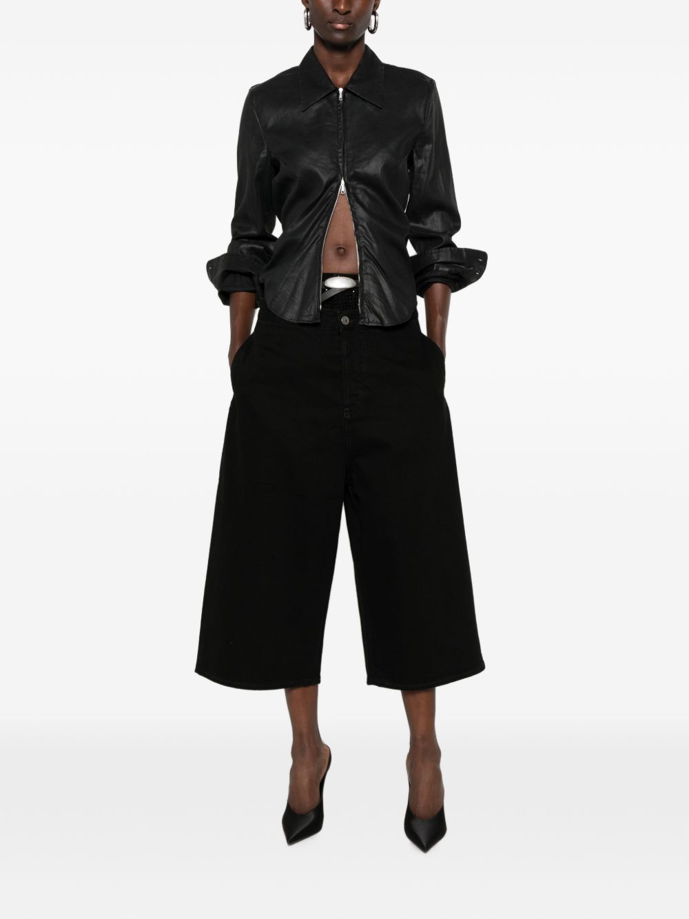 The Attico Denim Cotton Bermuda Shorts BLACK