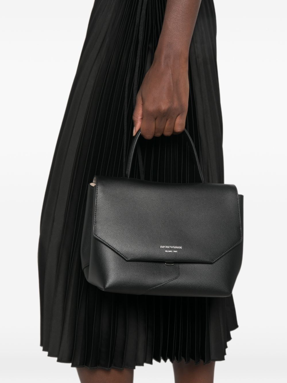 Emporio Armani Leather Foldover Bag BLACK
