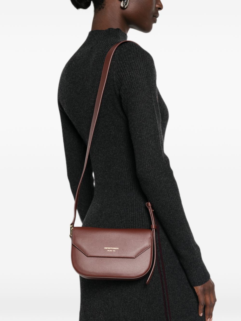 Emporio Armani Leather Crossbody Bag BROWN