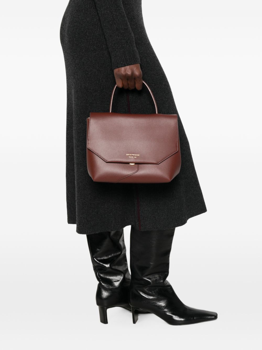 Emporio Armani Leather Foldover Bag BROWN