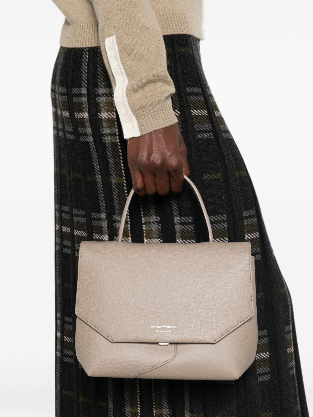 Emporio Armani Leather Foldover Bag BROWN