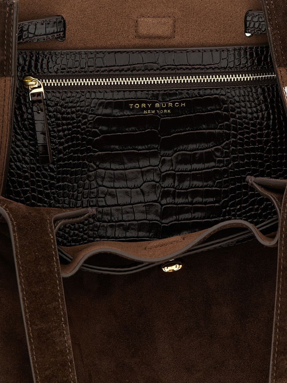 Tory Burch Romy Suede Leather Tote Bag BROWN
