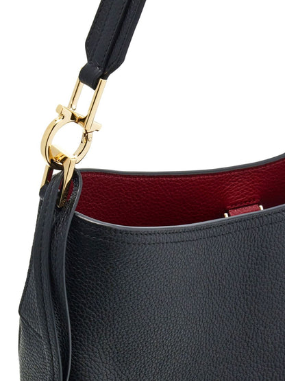 Ferragamo Medium Leather Hobo Bag BLACK