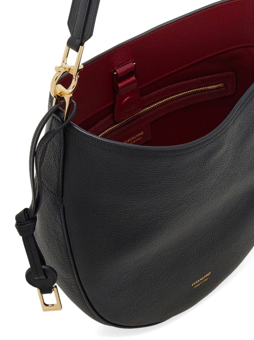Ferragamo Medium Leather Hobo Bag BLACK