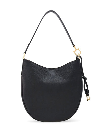 Ferragamo Medium Leather Hobo Bag BLACK