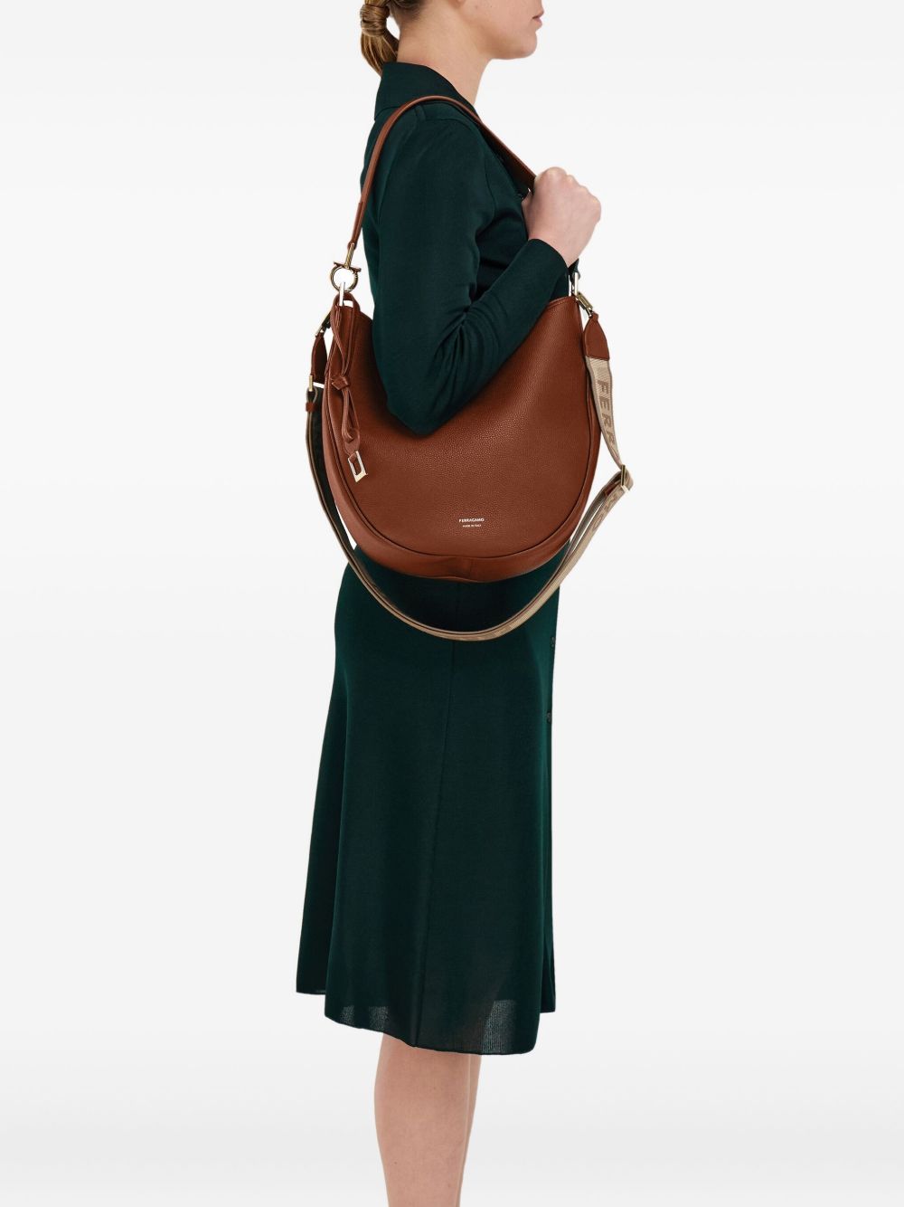 Ferragamo Medium Leather Hobo Bag Brown