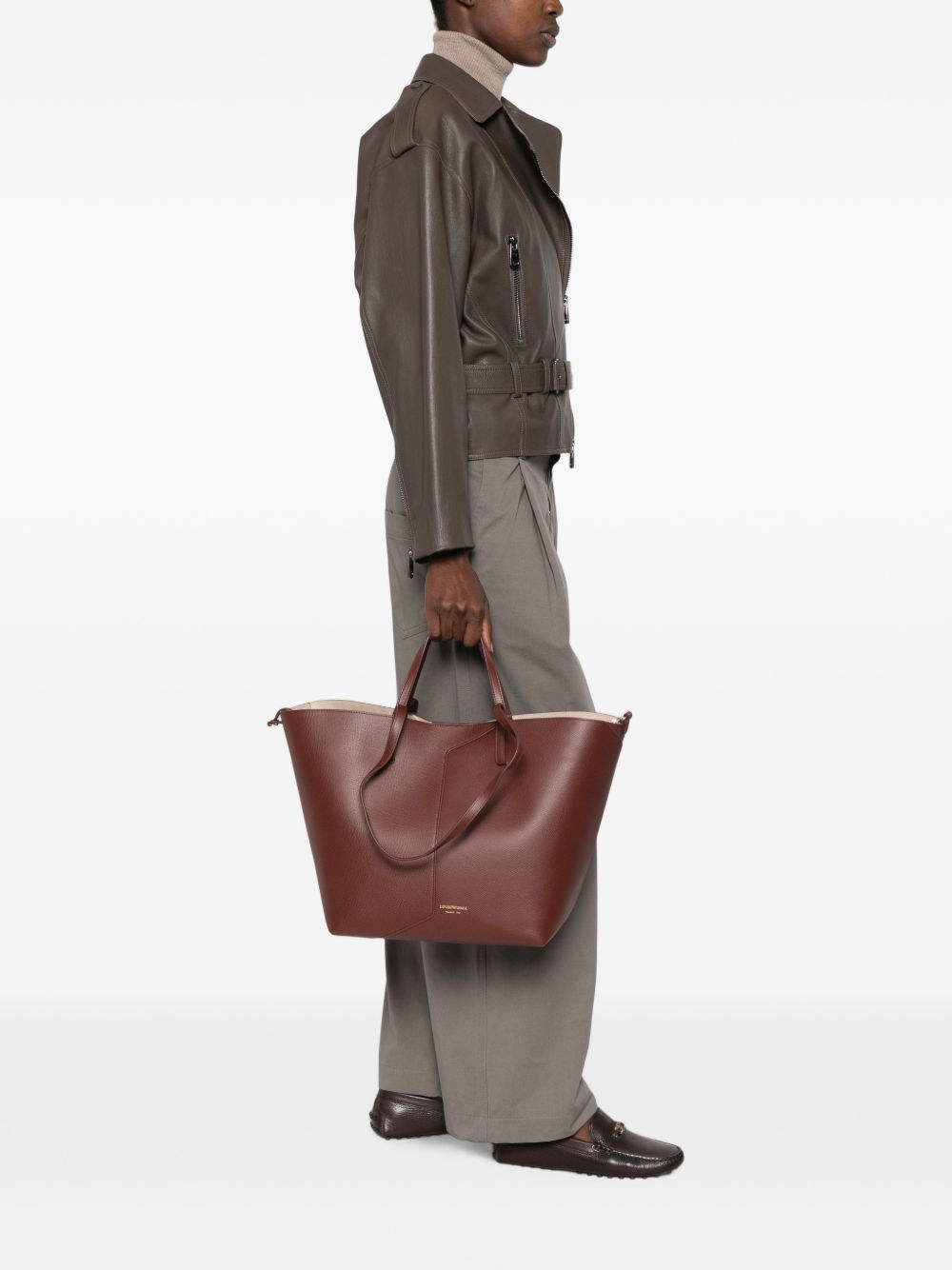 Emporio Armani Leather Tote Bag BROWN