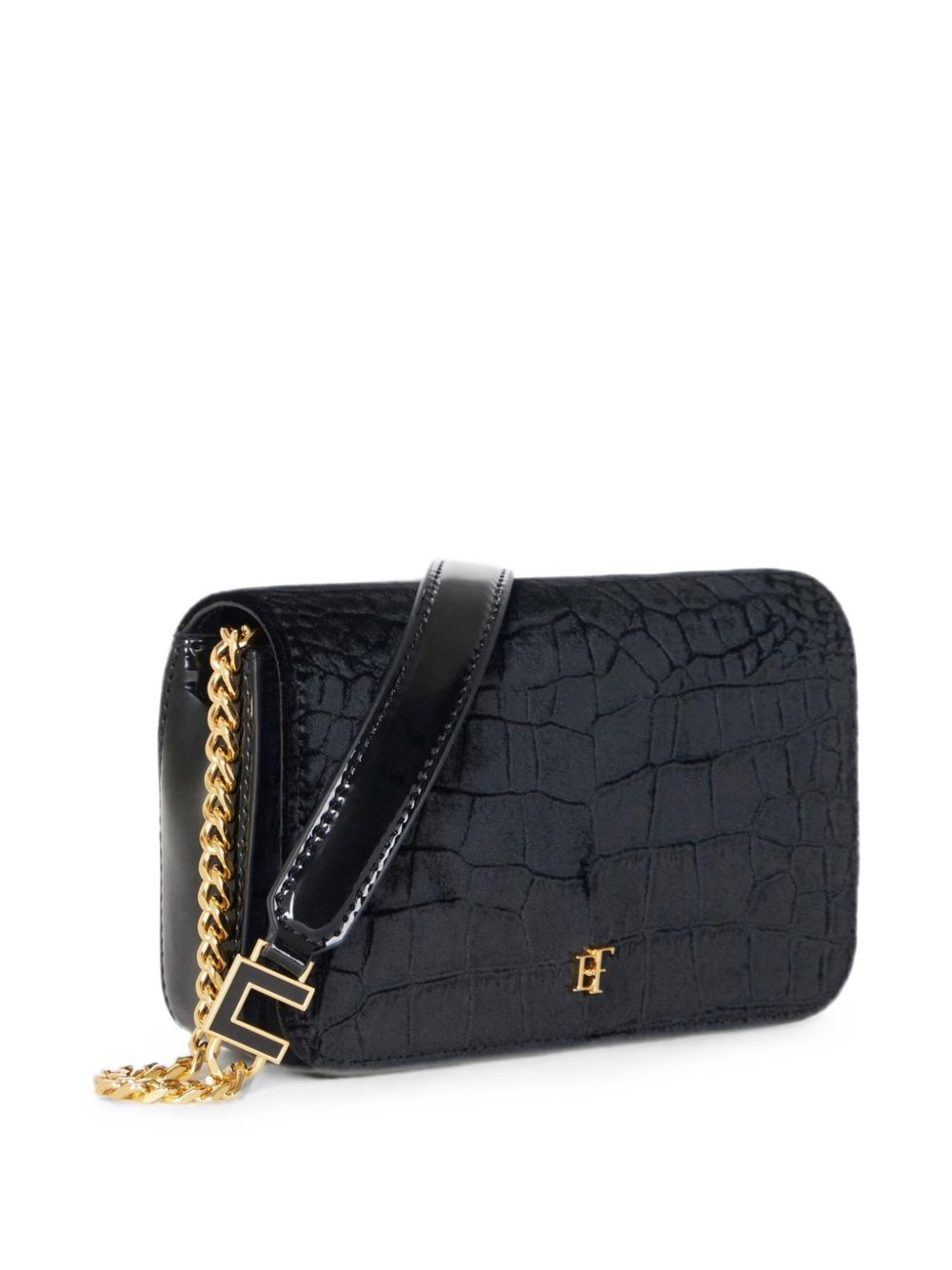 Elisabetta Franchi Crocodile-Effect Shoulder Bag BLACK