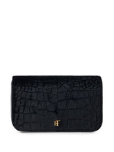Elisabetta Franchi Crocodile-Effect Shoulder Bag BLACK