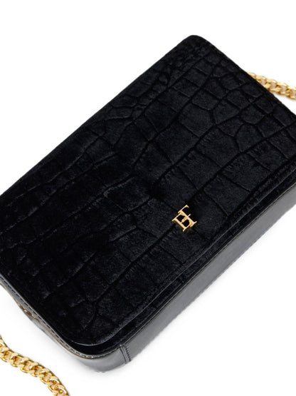 Elisabetta Franchi Crocodile-Effect Shoulder Bag BLACK