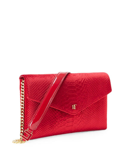 Elisabetta Franchi Crocodile-Effect Flap Clutch RED