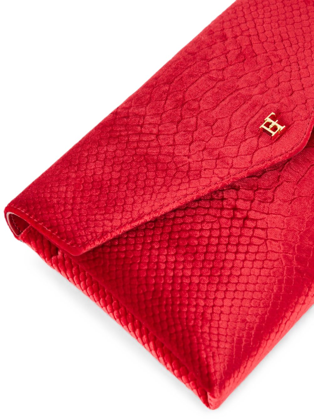 Elisabetta Franchi Crocodile-Effect Flap Clutch RED