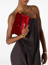 Elisabetta Franchi Crocodile-Effect Flap Clutch RED