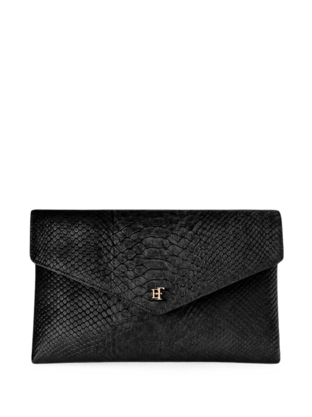 Elisabetta Franchi Crocodile-Effect Flap Clutch BLACK