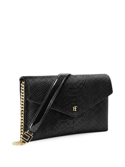 Elisabetta Franchi Crocodile-Effect Flap Clutch BLACK