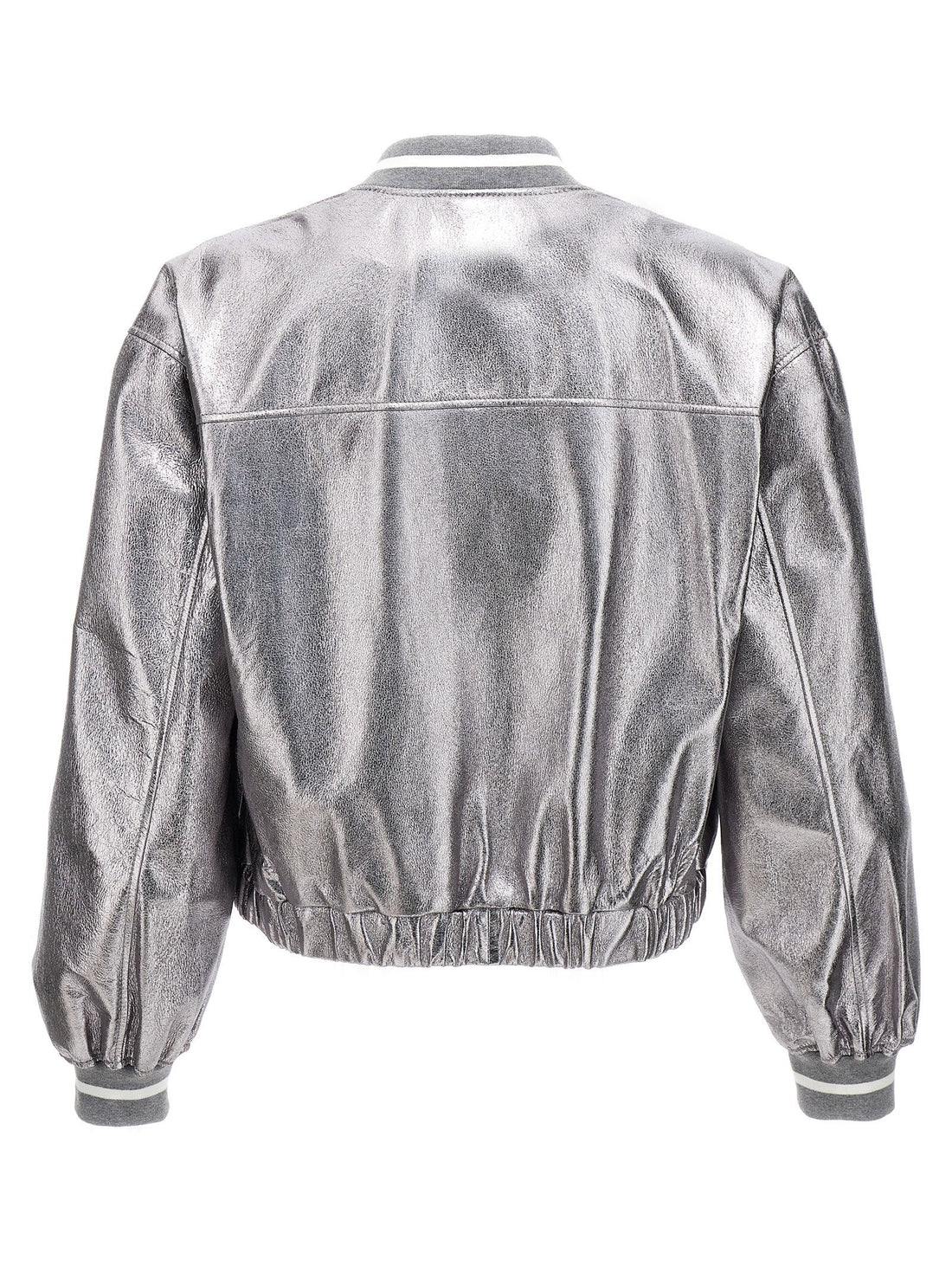 Brunello Cucinelli Laminated Leather Bomber Jacket Silver