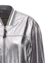Brunello Cucinelli Laminated Leather Bomber Jacket Silver