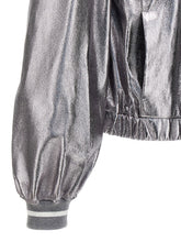 Brunello Cucinelli Laminated Leather Bomber Jacket Silver