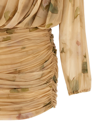 Magda Butrym Dress 07 Dress Printed With Drapes Beige