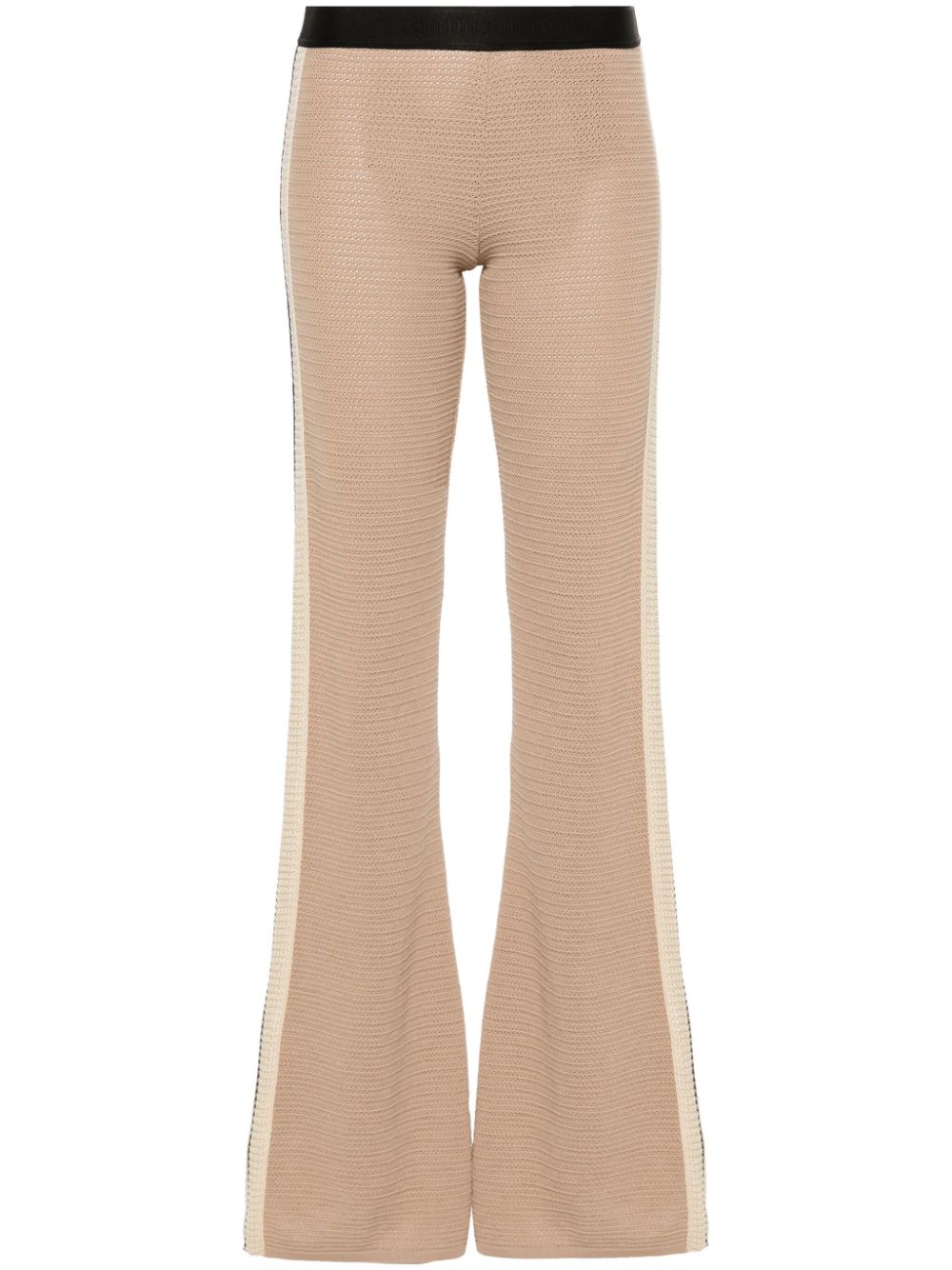 Palm Angels Flared Crochet-Knit Cotton Trousers Beige Beige