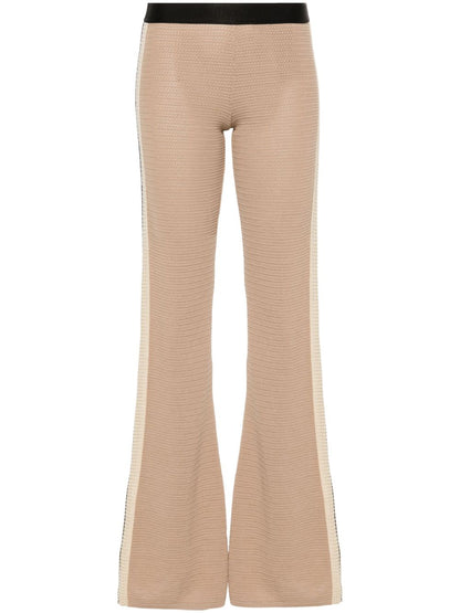 Palm Angels Flared Crochet-Knit Cotton Trousers Beige Beige