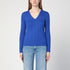Polo Ralph Lauren Electric Blue Cable-Knit Cotton Jumper in V-Neck Blue