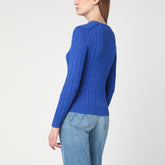 Polo Ralph Lauren Electric Blue Cable-Knit Cotton Jumper in V-Neck Blue