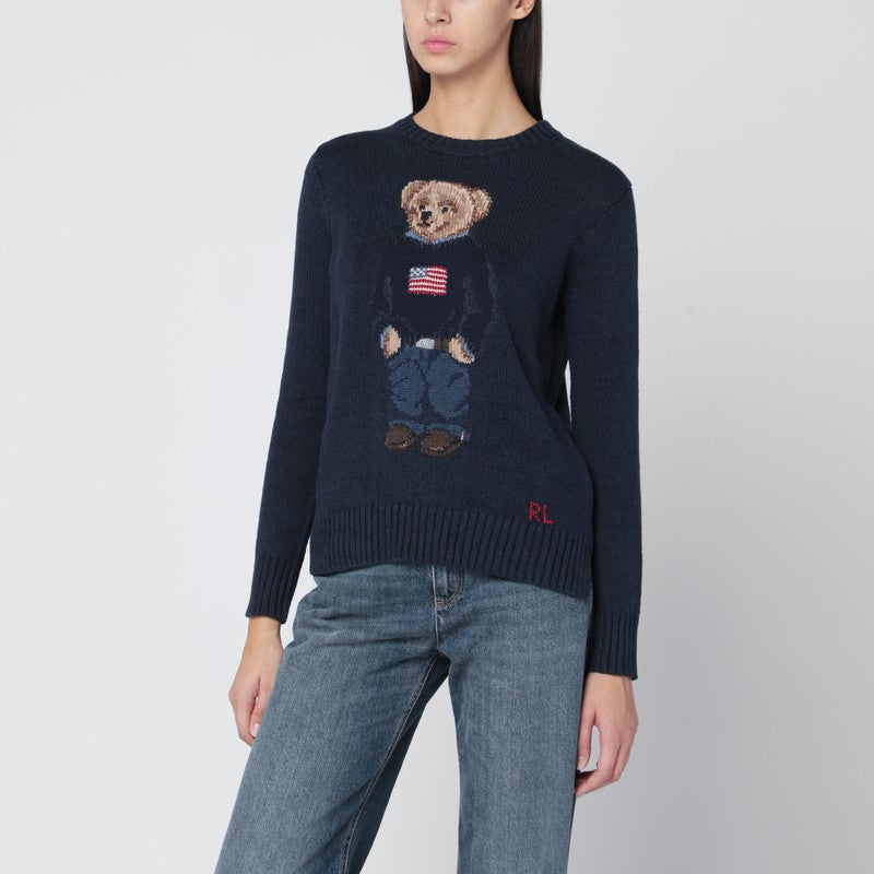 Polo Ralph Lauren Navy Blue Polo Bear Intarsia Crewneck Sweater Multicolor