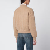 Polo Ralph Lauren Beige Wool and Cashmere Cable-Knit Bomber Jacket Pink