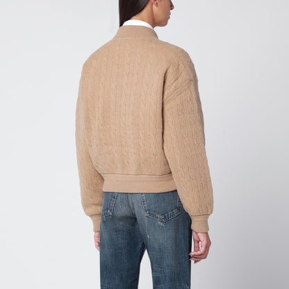 Polo Ralph Lauren Beige Wool and Cashmere Cable-Knit Bomber Jacket Pink