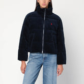 Polo Ralph Lauren Navy Blue Corduroy Puffer Jacket with Logo Embroidery Blue