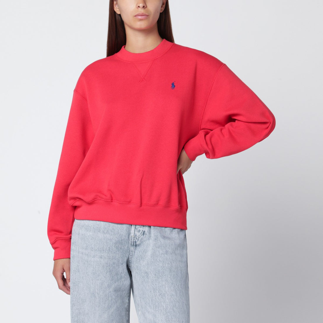 Polo Ralph Lauren Orange-Red Cotton-Blend Sweatshirt with Contrasting Logo Blue