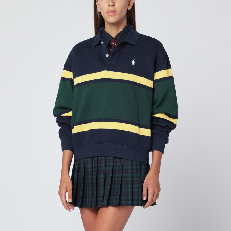 Polo Ralph Lauren Long-Sleeved Striped Cotton Polo Shirt Blue Yellow Green Multicolor