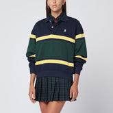 Polo Ralph Lauren Long-Sleeved Striped Cotton Polo Shirt Blue Yellow Green Multicolor