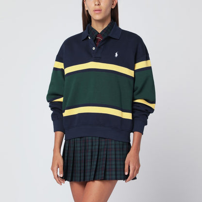 Polo Ralph Lauren Long-Sleeved Striped Cotton Polo Shirt Blue Yellow Green Multicolor