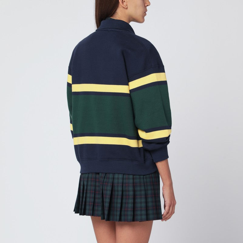 Polo Ralph Lauren Long-Sleeved Striped Cotton Polo Shirt Blue Yellow Green Multicolor