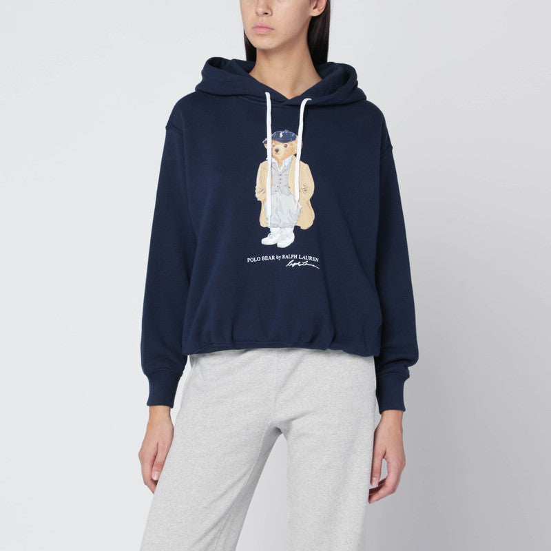 Polo Ralph Lauren Polo Bear Navy Blue Cotton Hoodie with Drawstring Hood Blue
