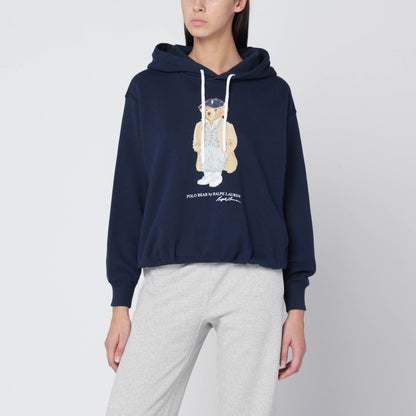 Polo Ralph Lauren Polo Bear Navy Blue Cotton Hoodie with Drawstring Hood Blue